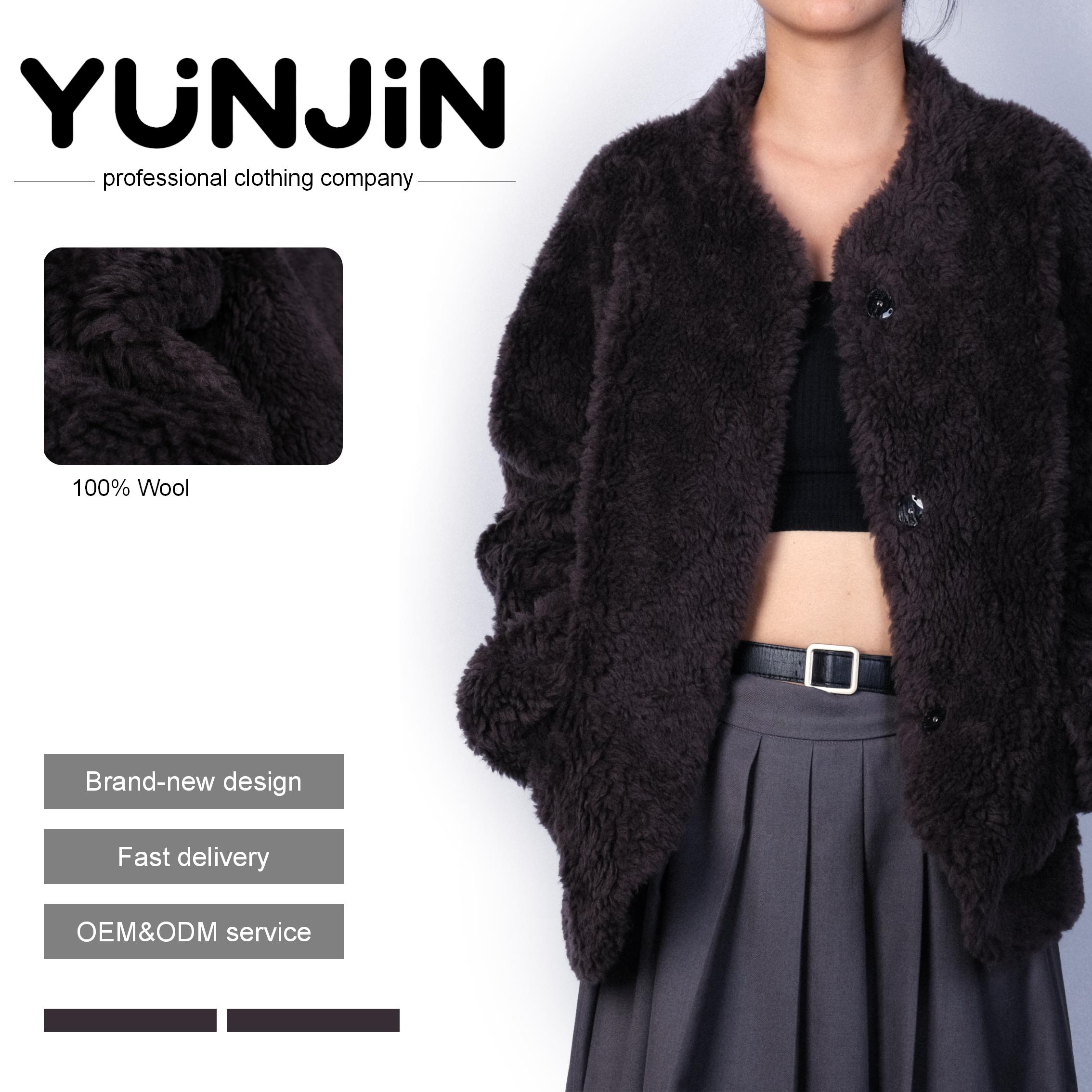 YUNJIN Women's Cropped Thick Wool Shearling Jacket Single