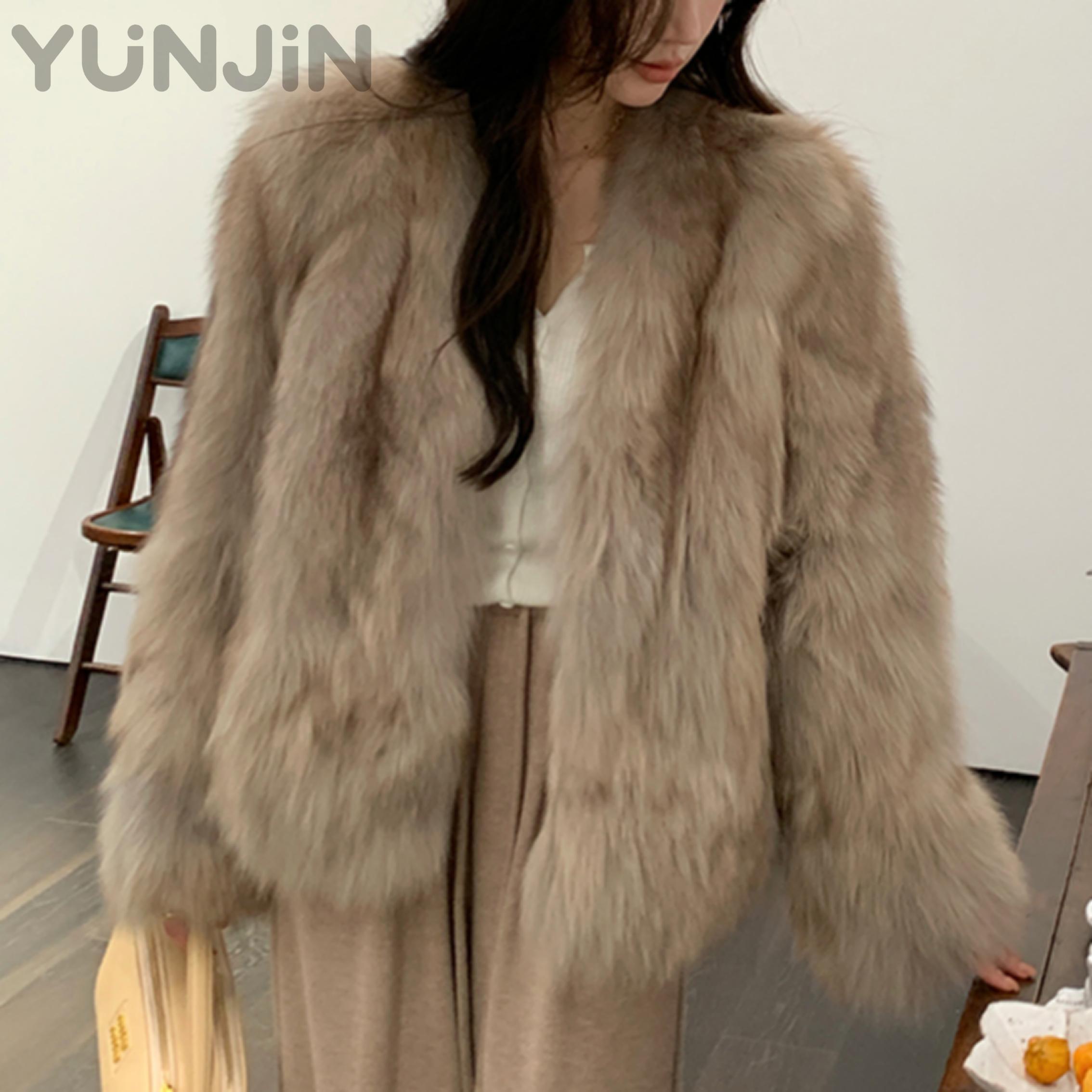 Winter Finnish Fox Fur Coat Women Stand Collar