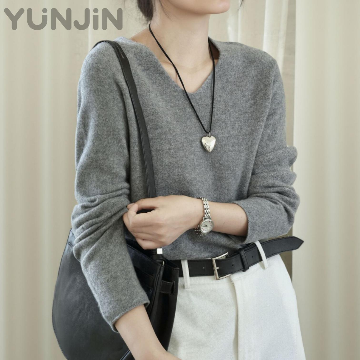 Women's Design Wool Cashmere Knit Sweater V-neck Pullover