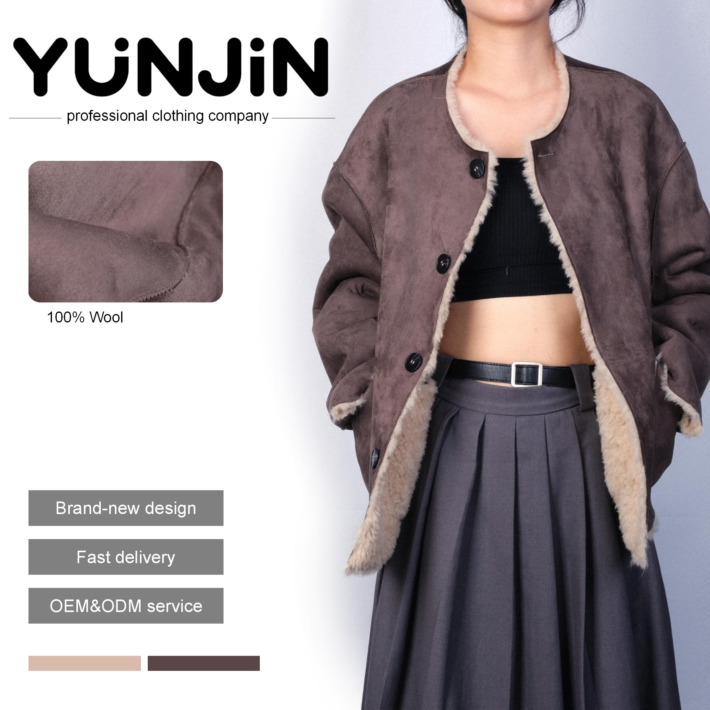 YUNJIN Women's Genuine Sheep Shearling Winter Coat Double-Sided