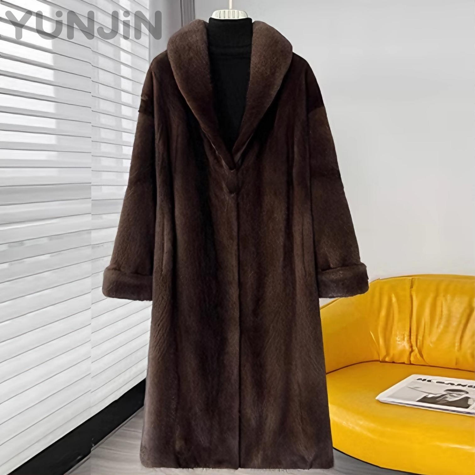 Luxury Women's Faux Mink Fur Long Trench Velvet