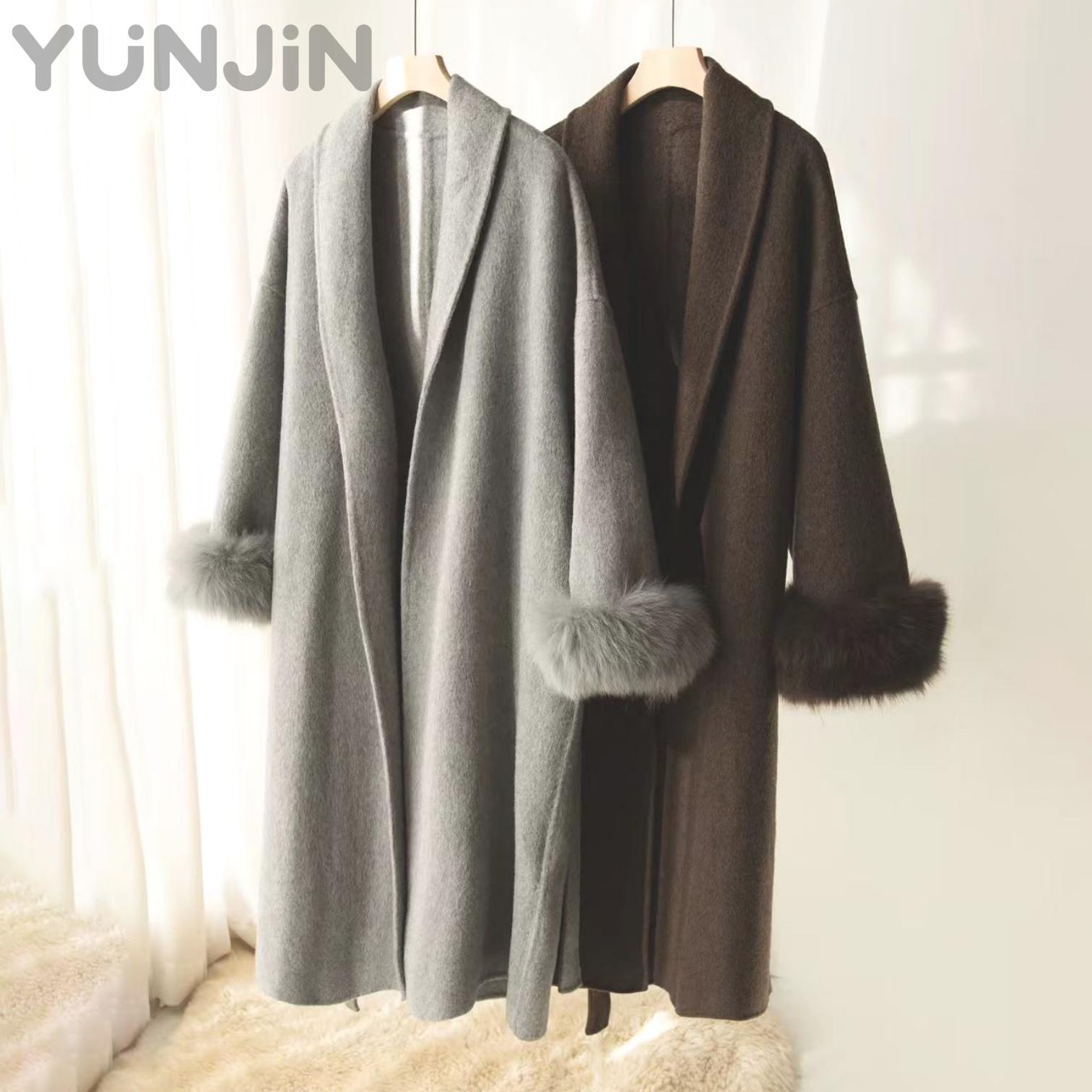 Design Women's Real Fox Fur Double-Faced Wool Cashmere