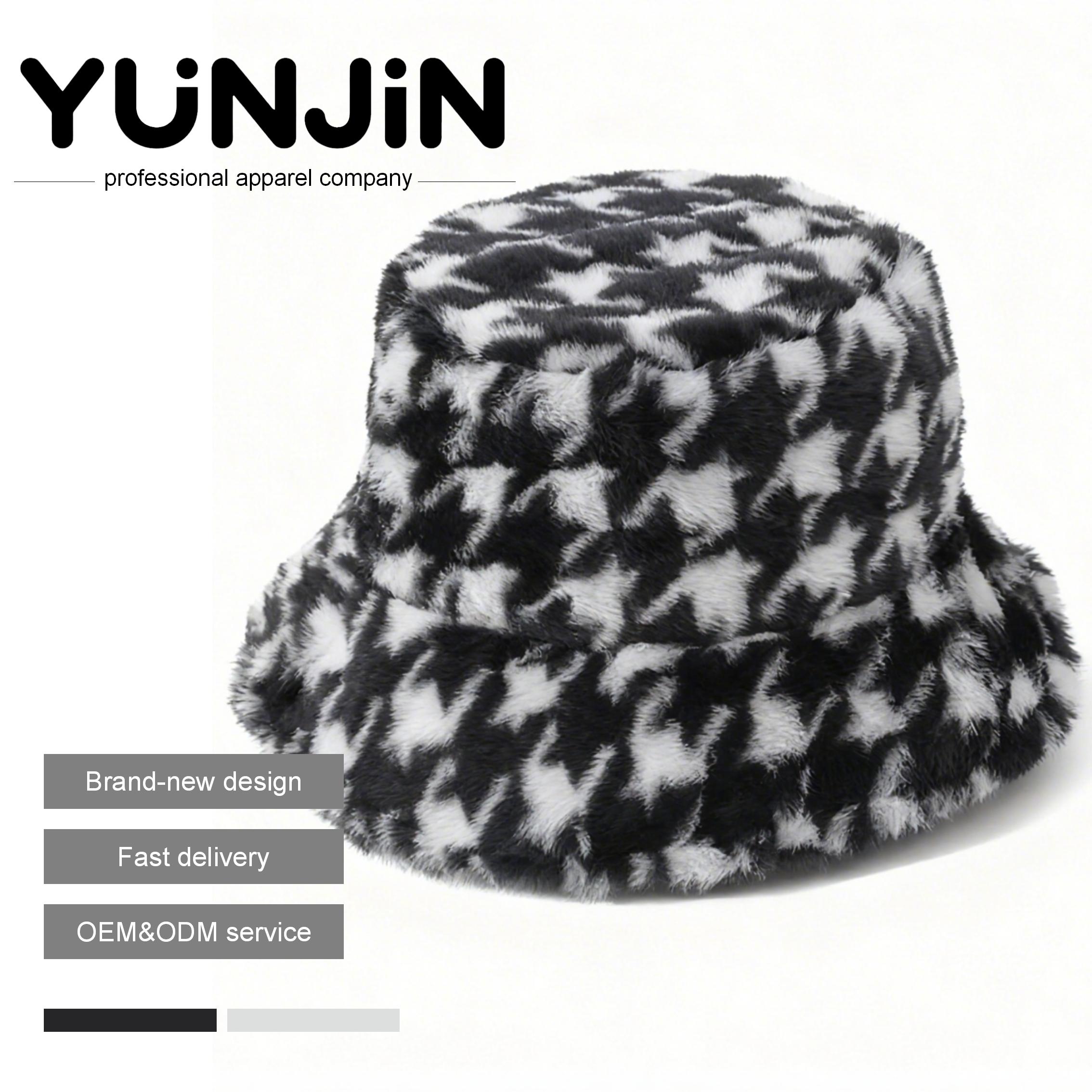 YUNJIN Unisex Vintage Plaid Fuzzy Bucket Hat Soft