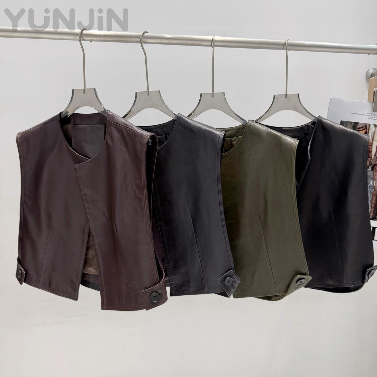 New Simple Women's Genuine Leather Vest Fashion Designer