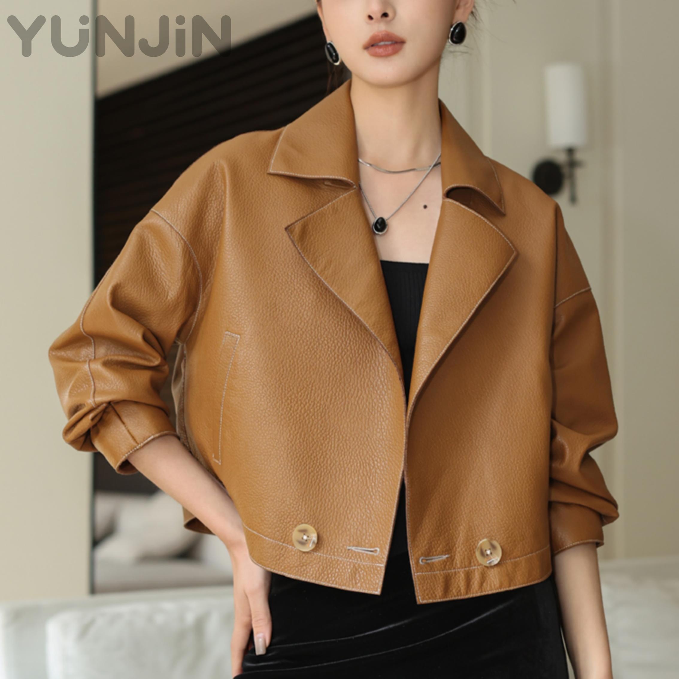 Spring Women Top Layer Sheepskin Leather Jacket Short