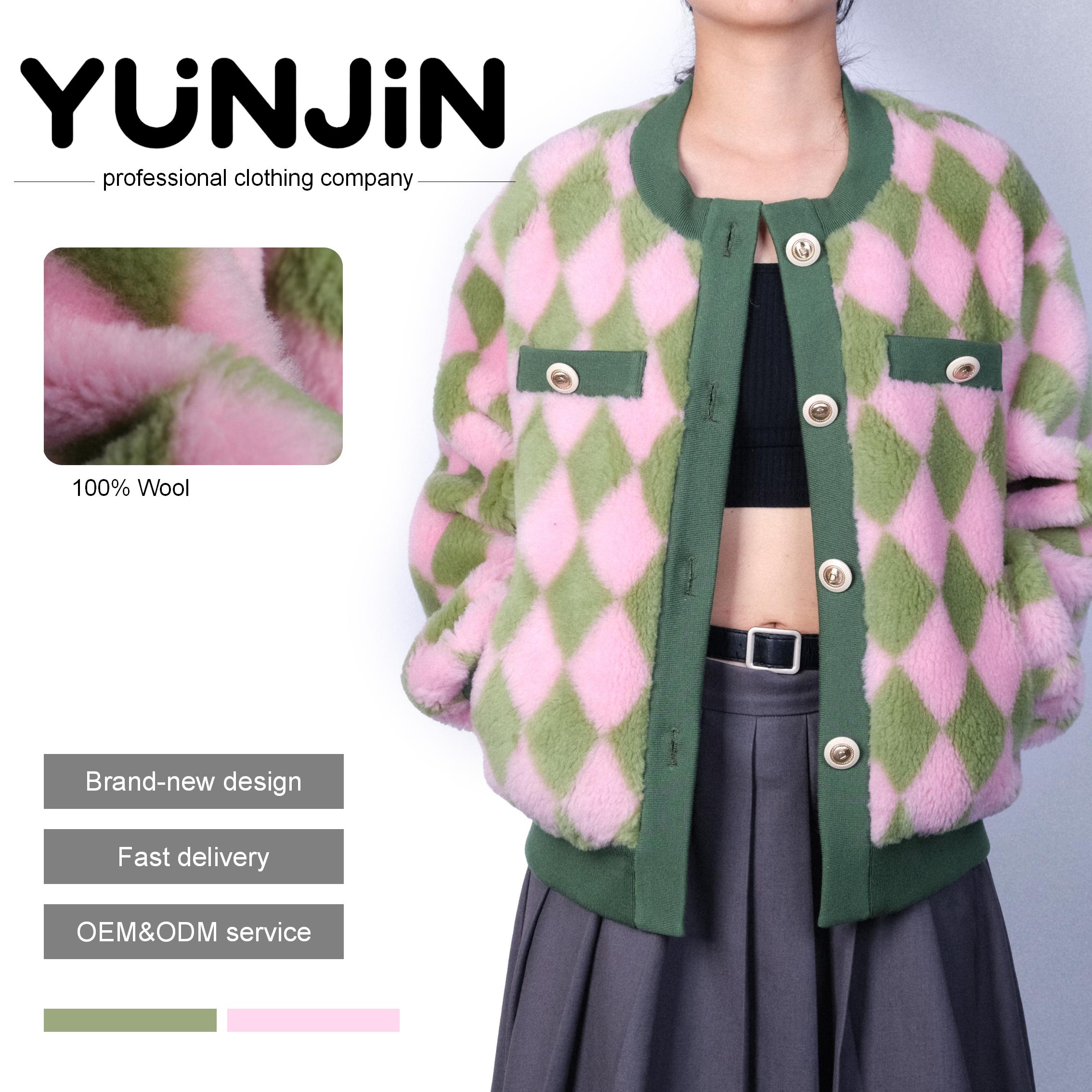 YUNJIN Women's Winter Fashion Vintage Color Collision Checkered
