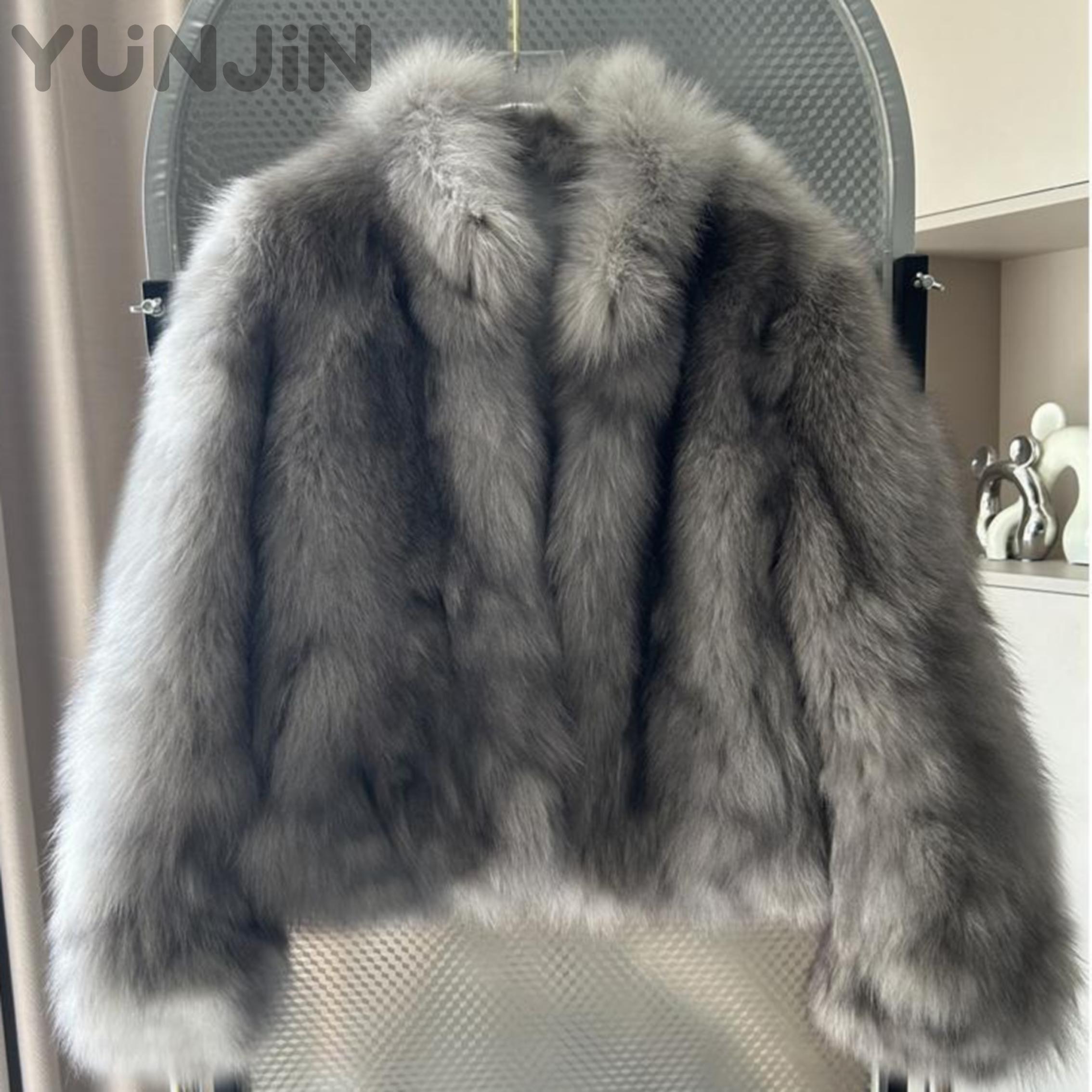 Winter Real Fox Fur Coat Women Stand Collar