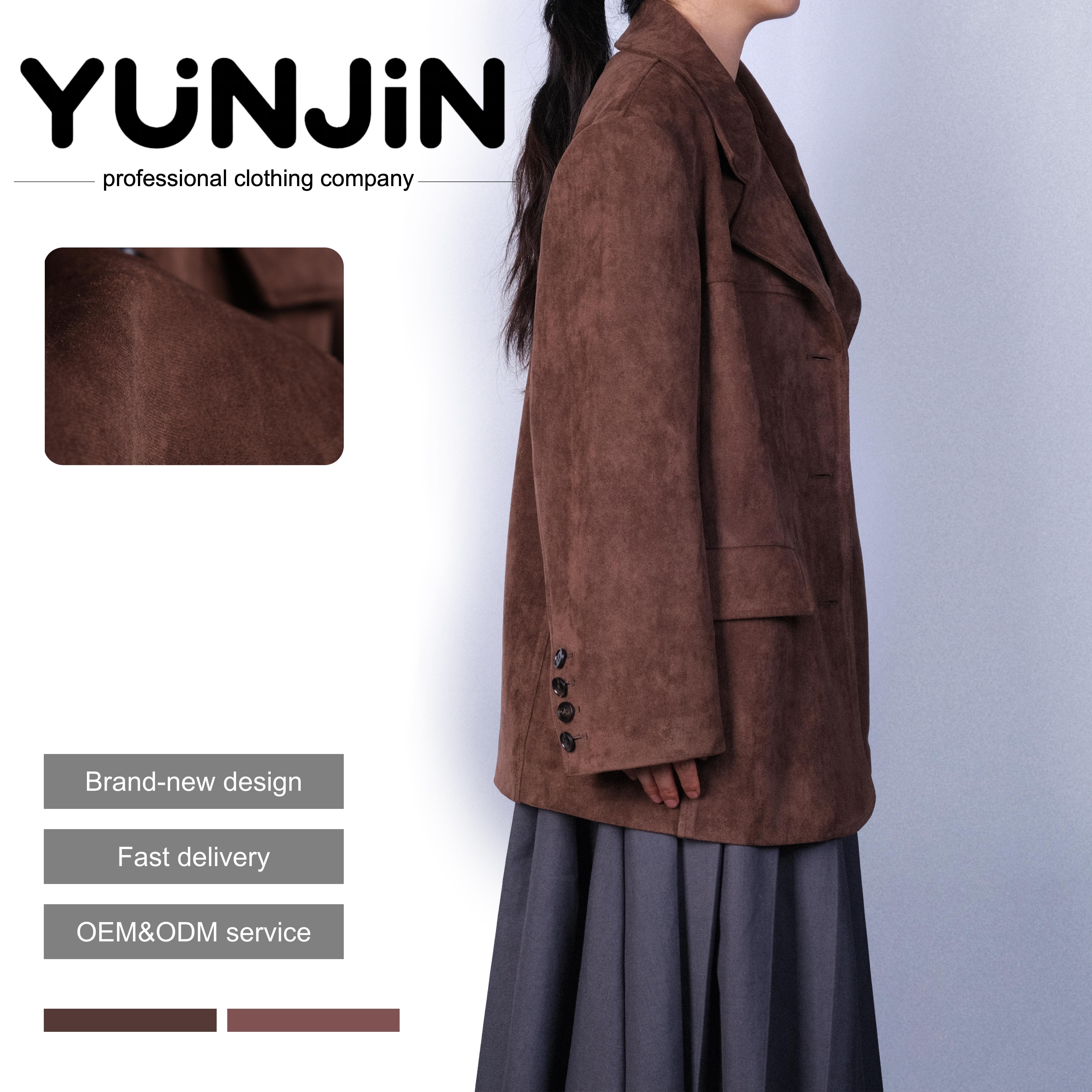 YUNJIN Women's Vintage Brown Suede Leather Jacket Long