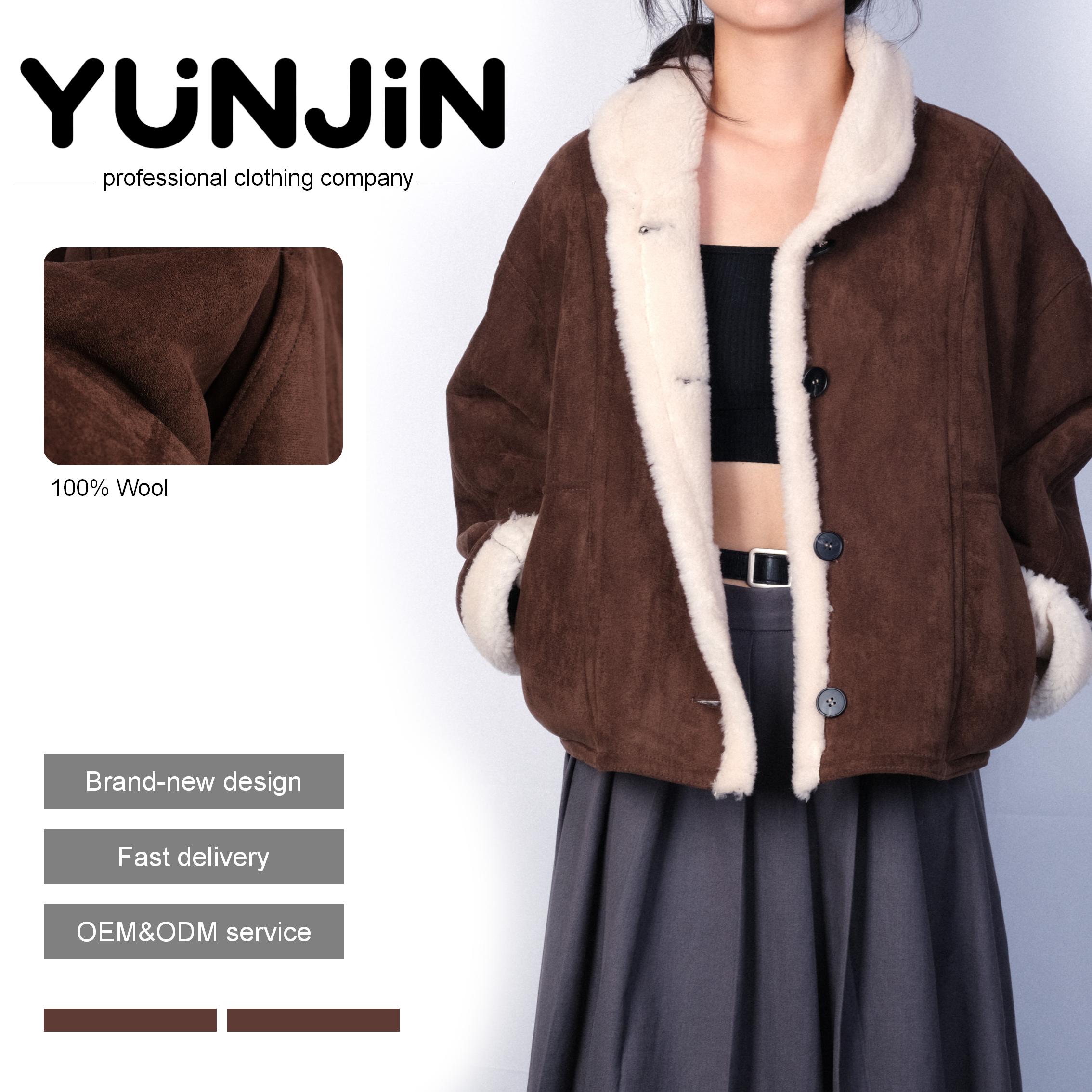 YUNJIN Women's High Quality Fashion Woolen Fur Jacket