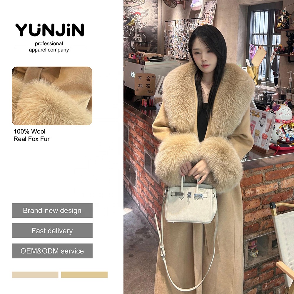 Vintage Design Women Double-Faced Wool Cashmere Overcoat Real