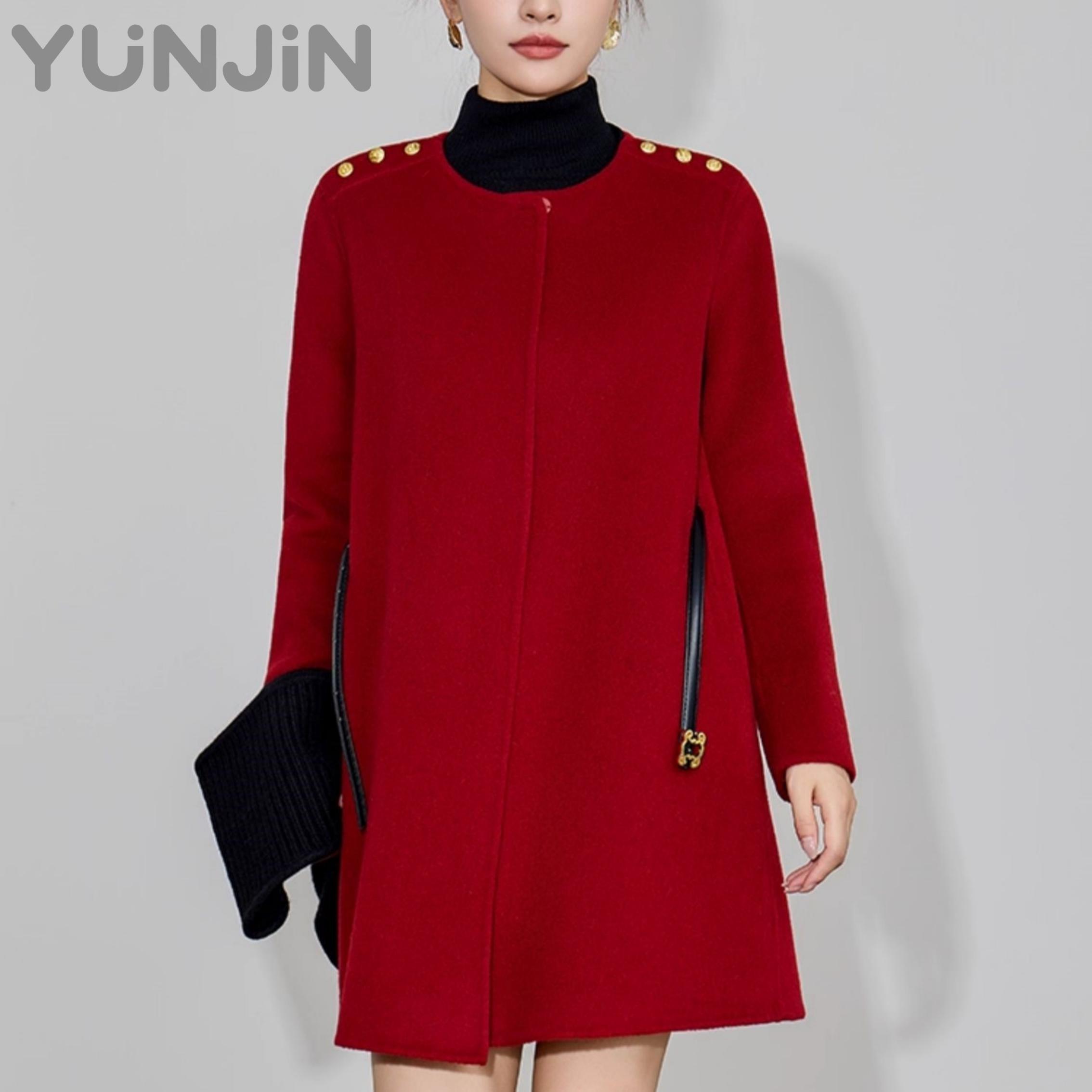 Premium Cashmere Wool Coat Women Mid-Length Loose Slim-Look