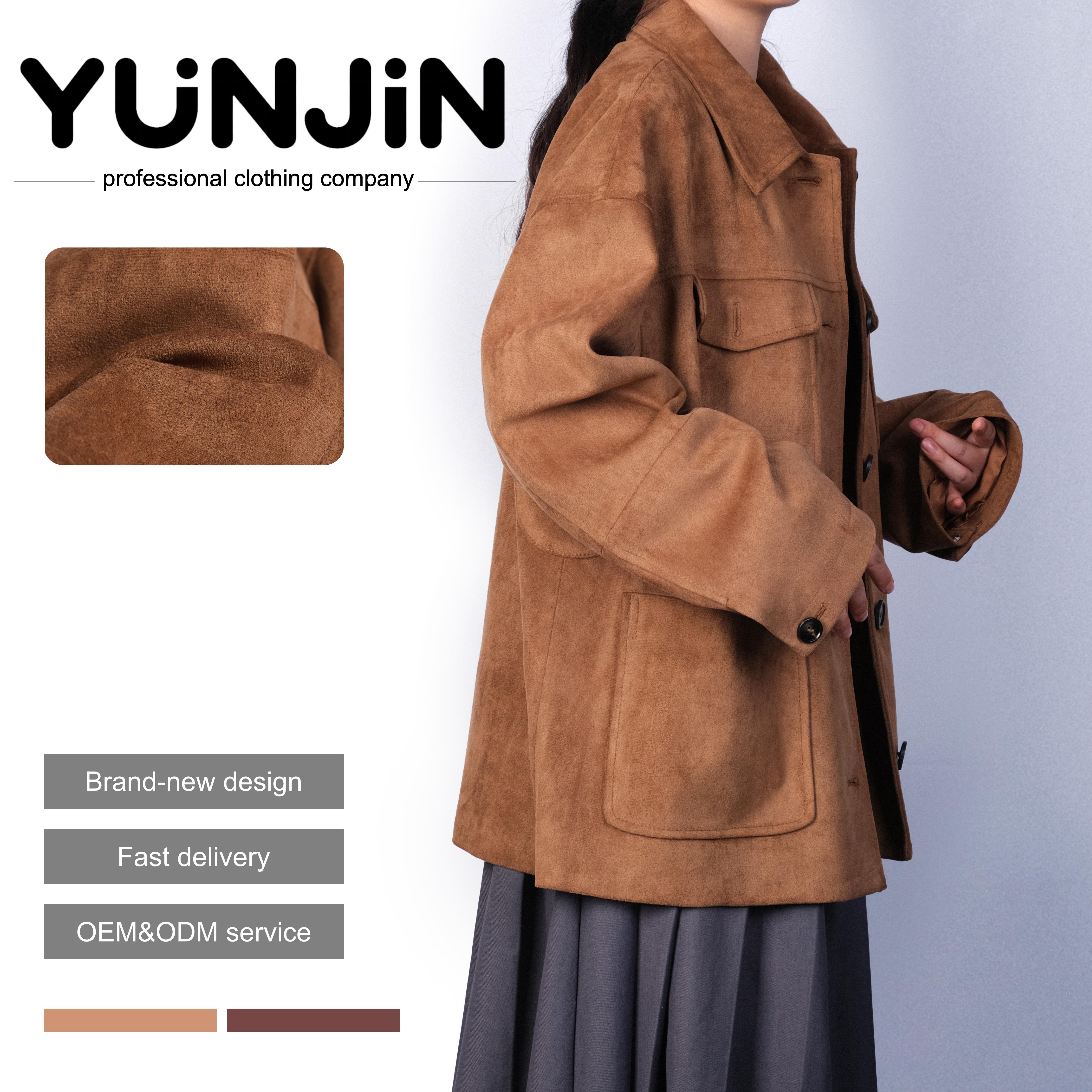 YUNJIN Women's Retro Suede Leather Coat Autumn Winter
