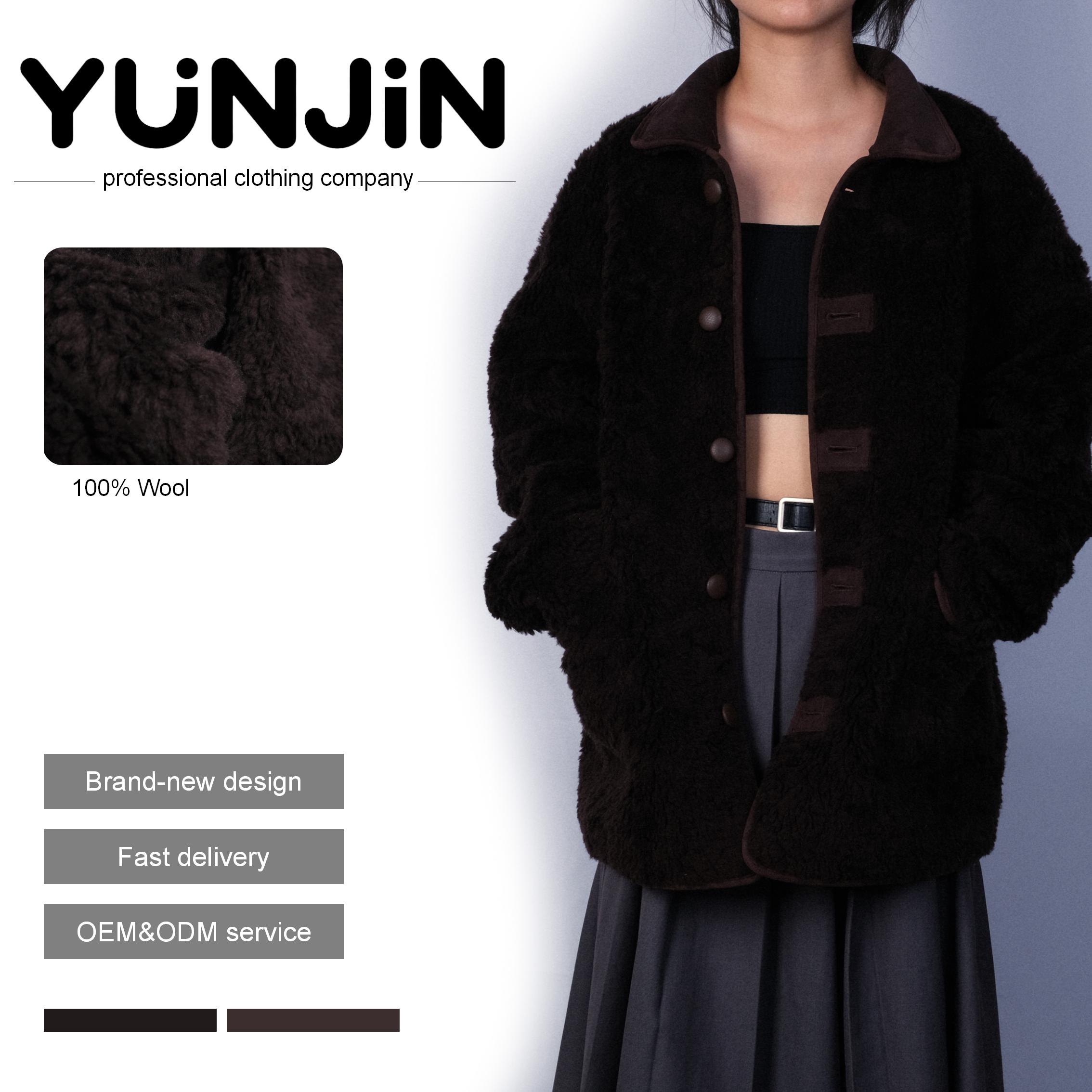 YUNJIN Women's Real Wool Fur Causal Double-side Sheep