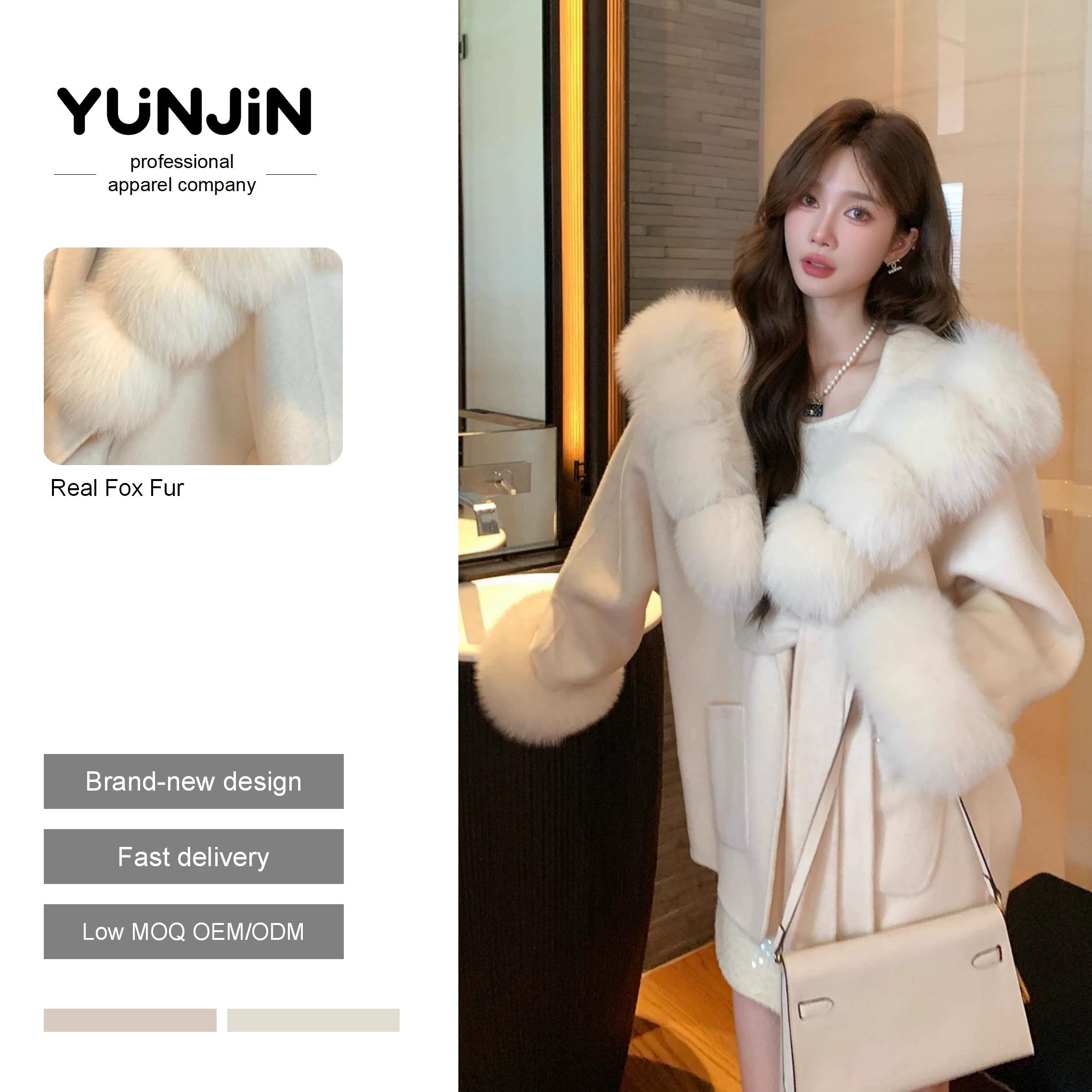 Big Hood Real Wool Coat Women Luxury Fox
