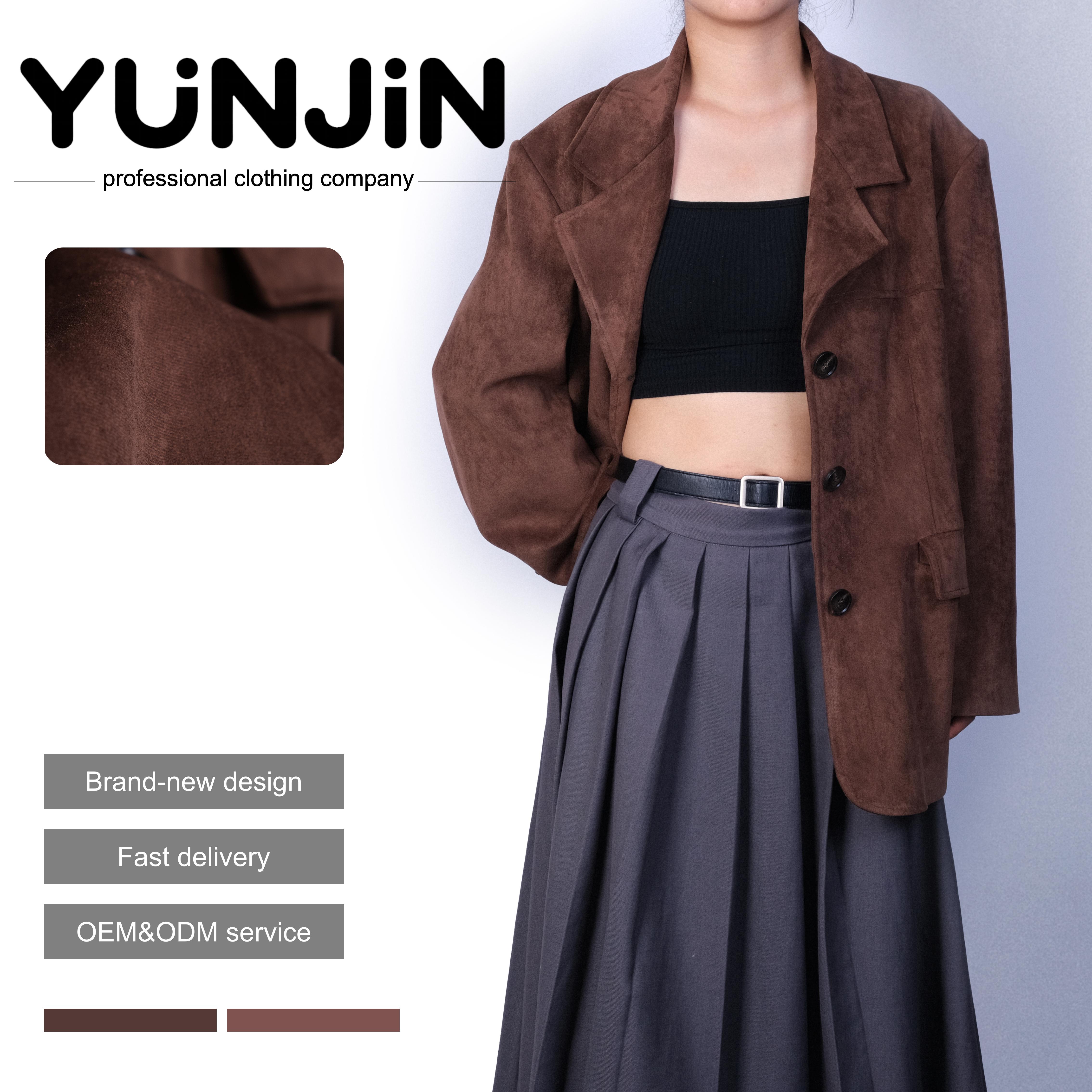 YUNJIN Women's Luxury Dark Brown Faux Sheepskin Blazer