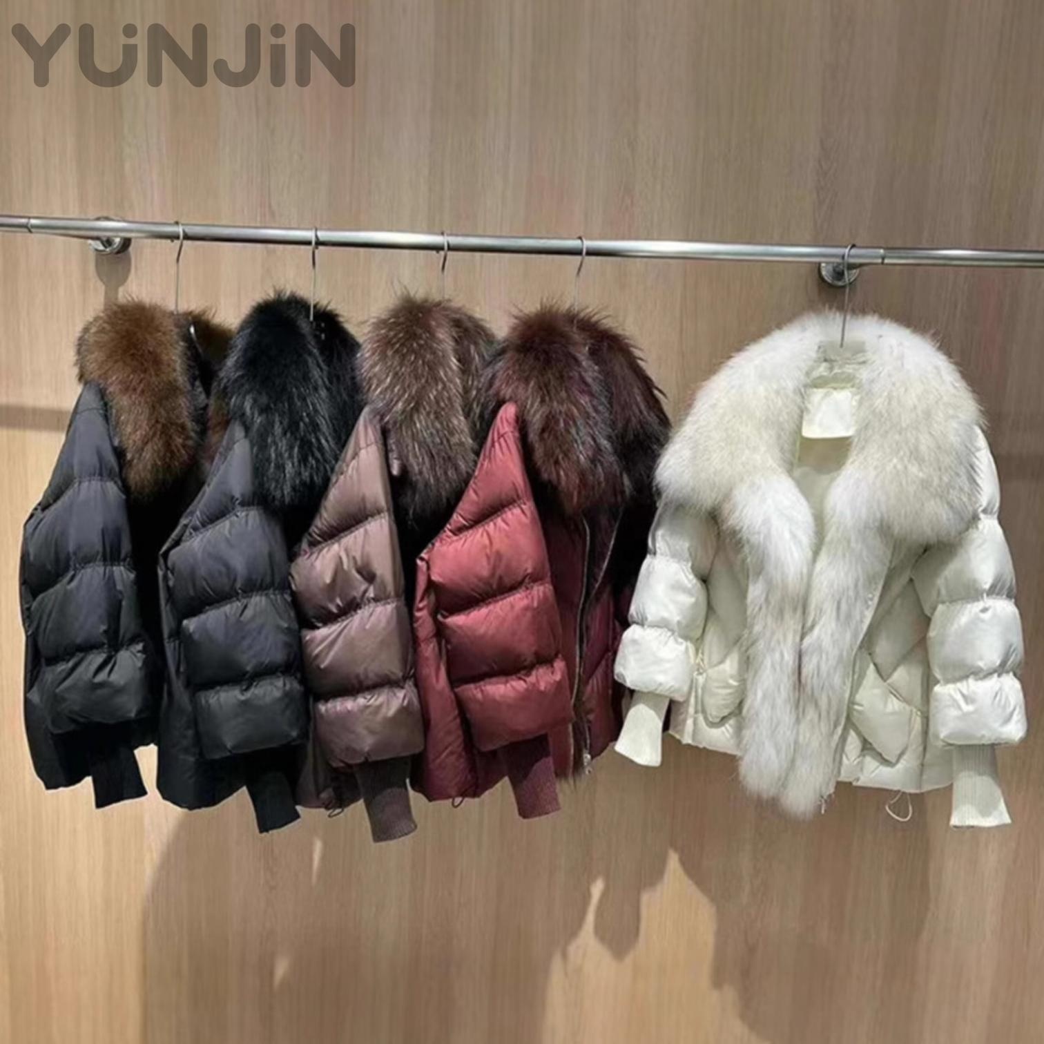 Luxury Women's Genuine Raccoon Fur Trim Puffer Jacket