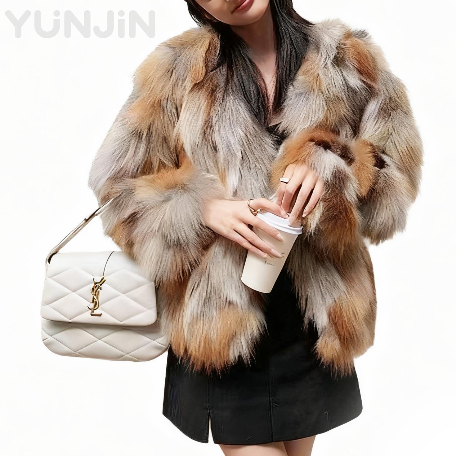 YUNJIN Newest Women's Natural Fox Fur Patchwork Winter