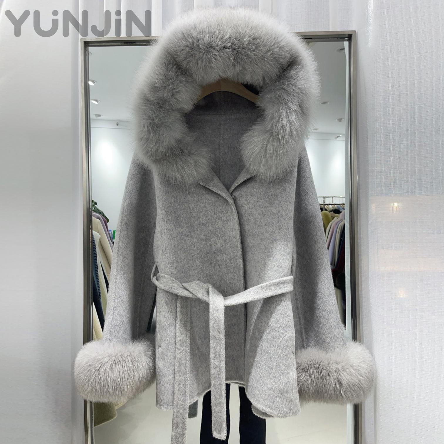 Women's Design Real fox Fur Collar Trim Wool