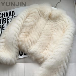 Winter Short Stand Collar Carved Fox Fur Coat