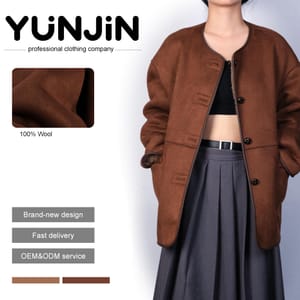 YUNJIN Women's Genuine Wool Fur Coat Warm Brown