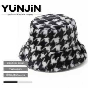 YUNJIN Unisex Vintage Plaid Fuzzy Bucket Hat Soft