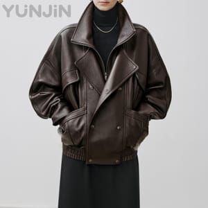 Designer Women's Genuine Leather Jacket Vintage Windproof Bomber