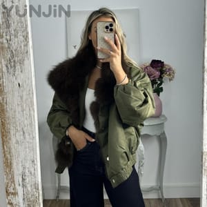 Women Vintage California Mink-Feel Fox Fur Parker Down