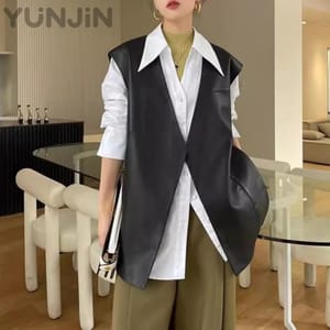 New Arrival Women Genuine Sheep Leather Vest Oversized