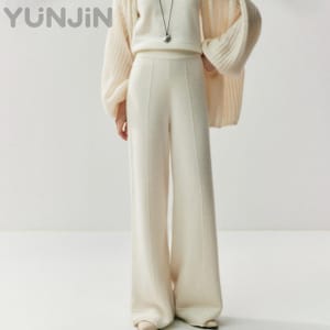 Luxury Women's Wool Cashmere Knitted Wide Leg Pants