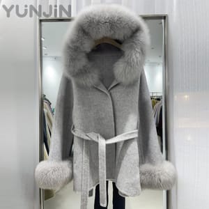Women's Design Real fox Fur Collar Trim Wool