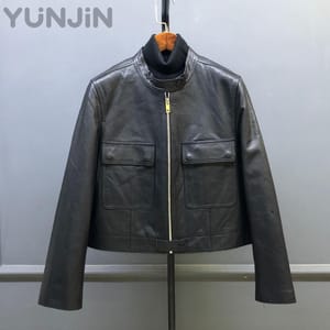 Petite Women Sheep Leather Jacket Short Biker Style